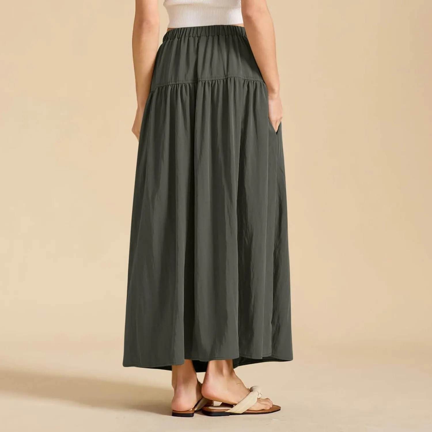 Lmdudan 2025 Summer Maxi Skirts for Women Ankle Length Skirt Casual Long Elastic High Waisted Skirt Beach Mini Skirts