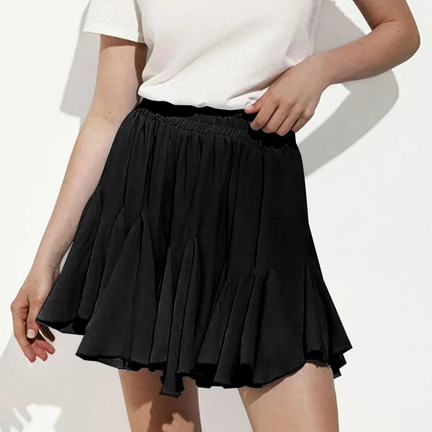 Lmdudan 2025 Summer Pleated Skirt for Women Casual Boho Ruffle Mini Skirts High Waist Skirts Athletic Tennis Shorts Skirt