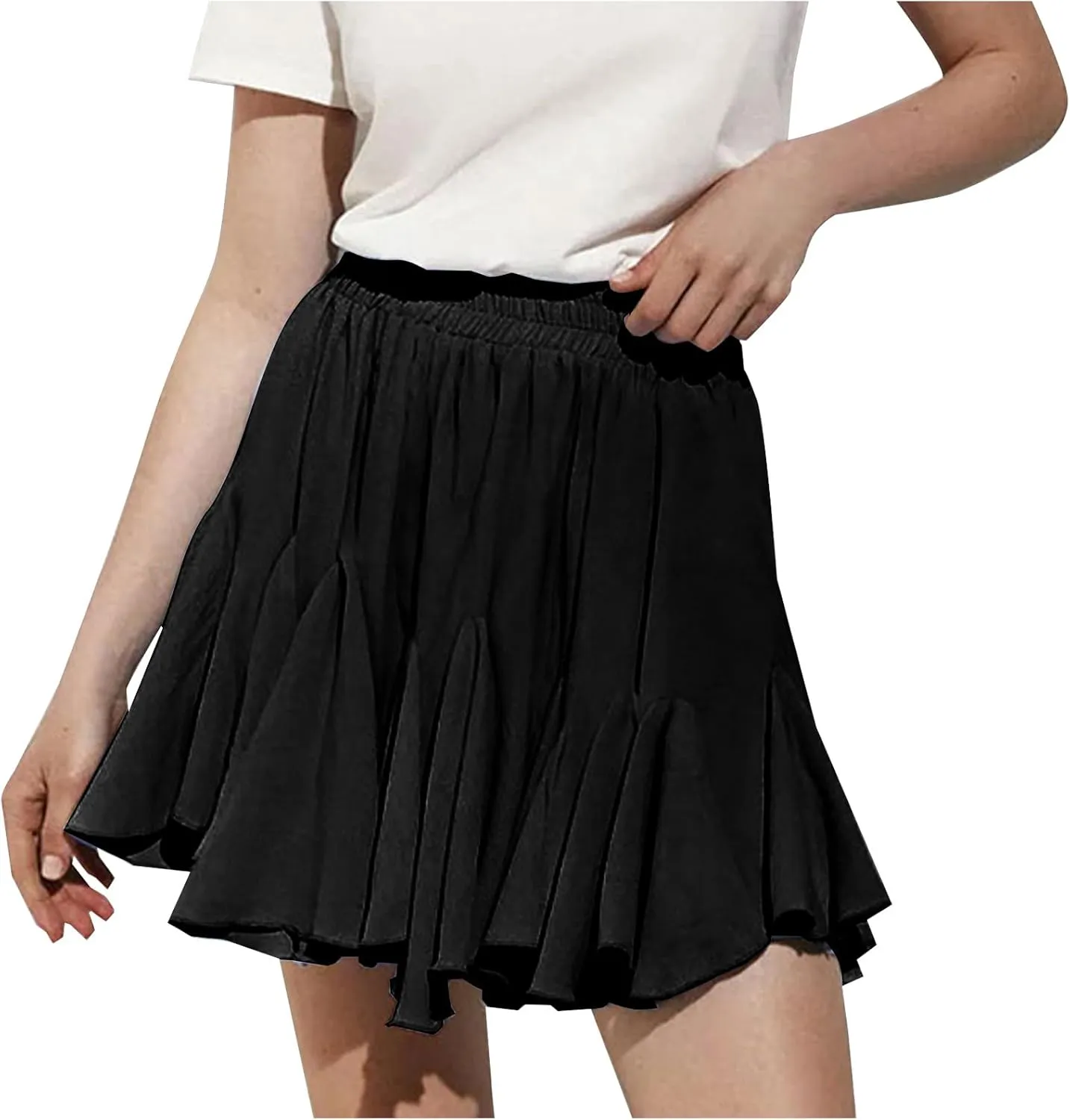 Lmdudan 2025 Summer Pleated Skirt for Women Casual Boho Ruffle Mini Skirts High Waist Skirts Athletic Tennis Shorts Skirt