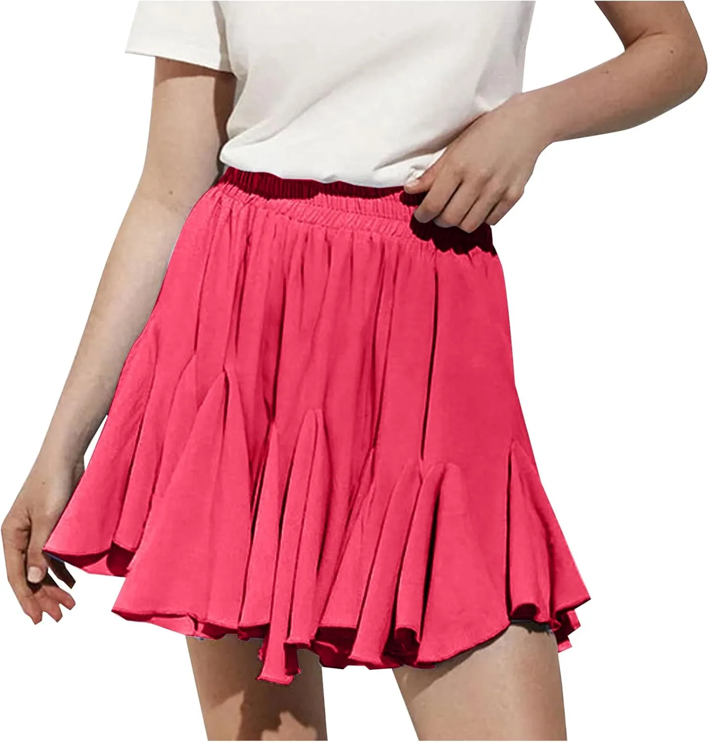 Lmdudan 2025 Summer Pleated Skirt for Women Casual Boho Ruffle Mini Skirts High Waist Skirts Athletic Tennis Shorts Skirt