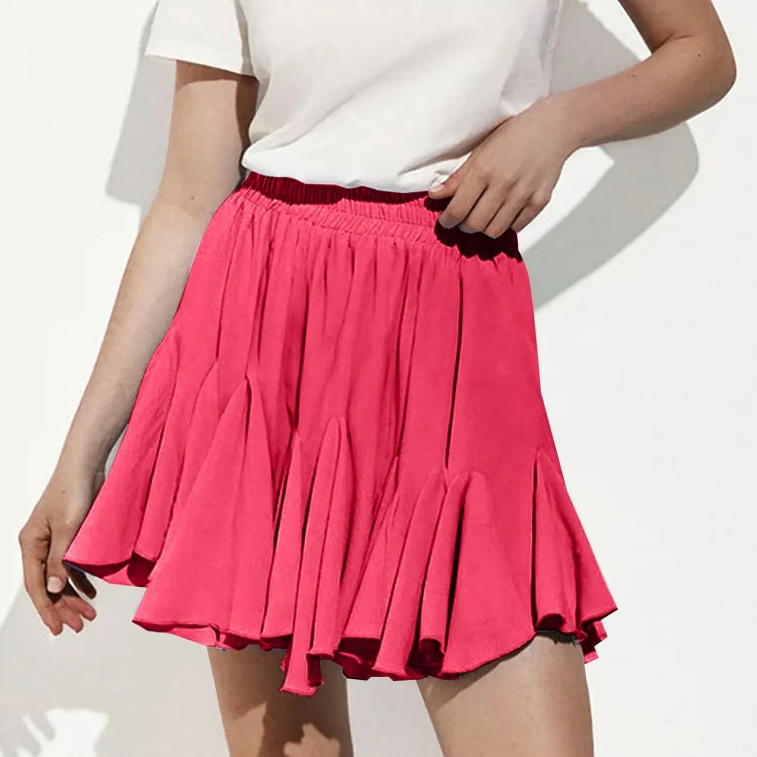 Lmdudan 2025 Summer Pleated Skirt for Women Casual Boho Ruffle Mini Skirts High Waist Skirts Athletic Tennis Shorts Skirt
