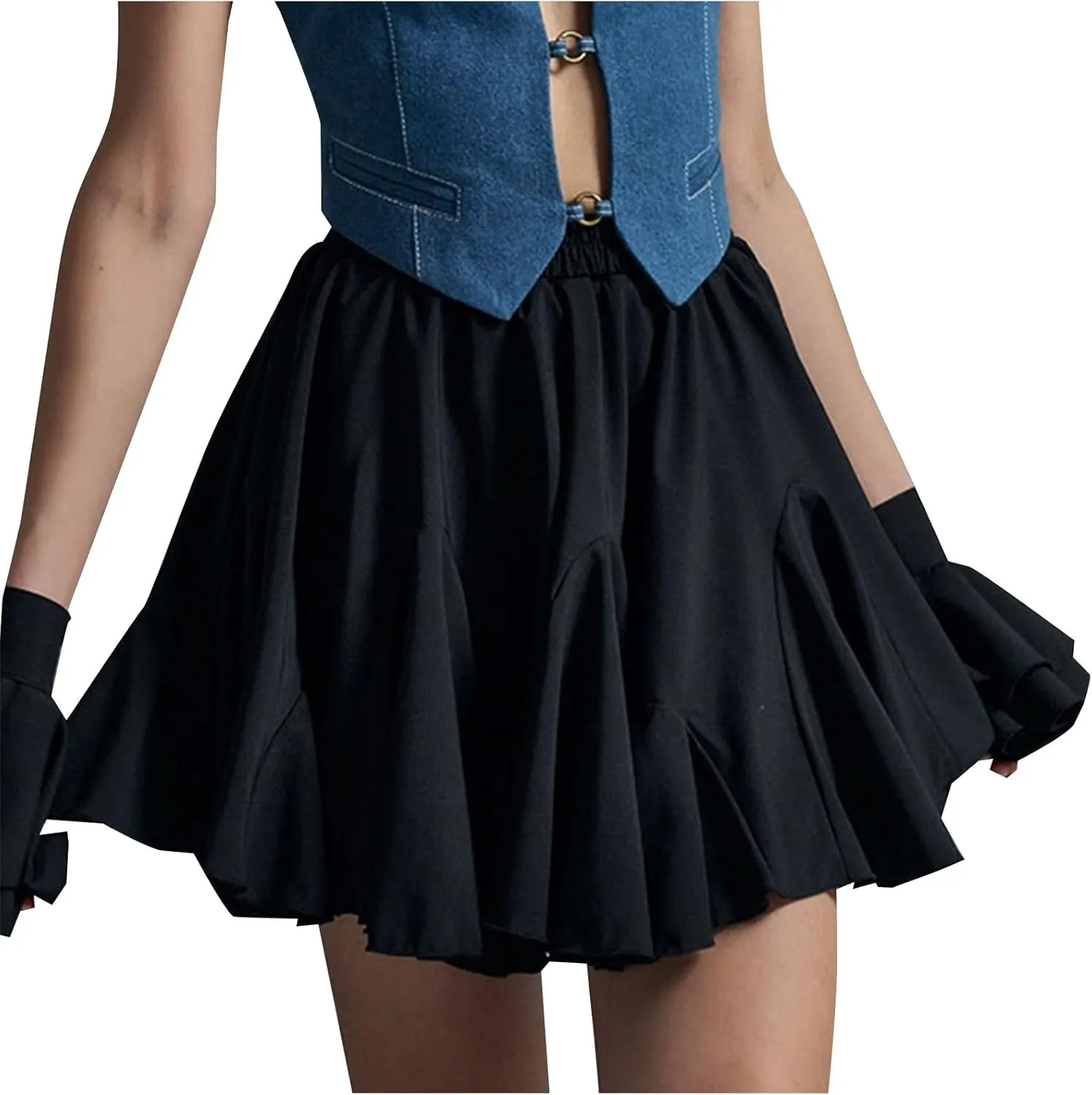 Lmdudan 2025 Summer Pleated Skirt for Women Casual Boho Ruffle Mini Skirts High Waist Skirts Athletic Tennis Shorts Skirt