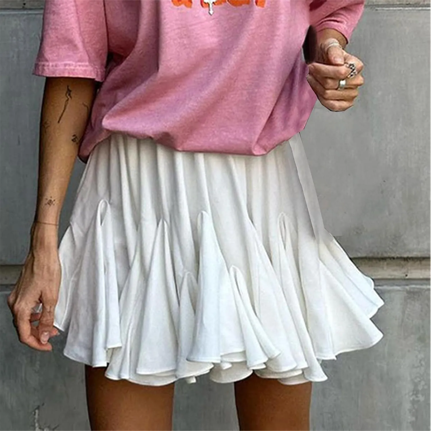 Lmdudan 2025 Summer Pleated Skirt for Women Casual Boho Ruffle Mini Skirts High Waist Skirts Athletic Tennis Shorts Skirt