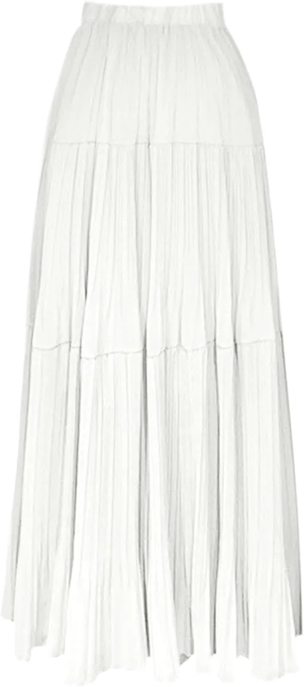 Lmdudan 2025 Women Chiffon Elastic High Waist Pleated A-Line Flared Maxi Skirts Summer Flowy Beach Skirt Trendy Skirts