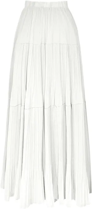 Lmdudan 2025 Women Chiffon Elastic High Waist Pleated A-Line Flared Maxi Skirts Summer Flowy Beach Skirt Trendy Skirts
