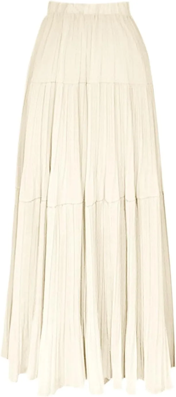 Lmdudan 2025 Women Chiffon Elastic High Waist Pleated A-Line Flared Maxi Skirts Summer Flowy Beach Skirt Trendy Skirts