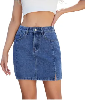 Lmdudan 2025 Women Summer Mini Jean Skirts Sexy Bodycon Side Slit Short Denim Skirt Girls Trendy Skorts Skirts with Pocket