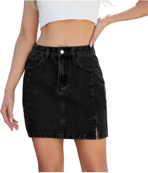 Lmdudan 2025 Women Summer Mini Jean Skirts Sexy Bodycon Side Slit Short Denim Skirt Girls Trendy Skorts Skirts with Pocket