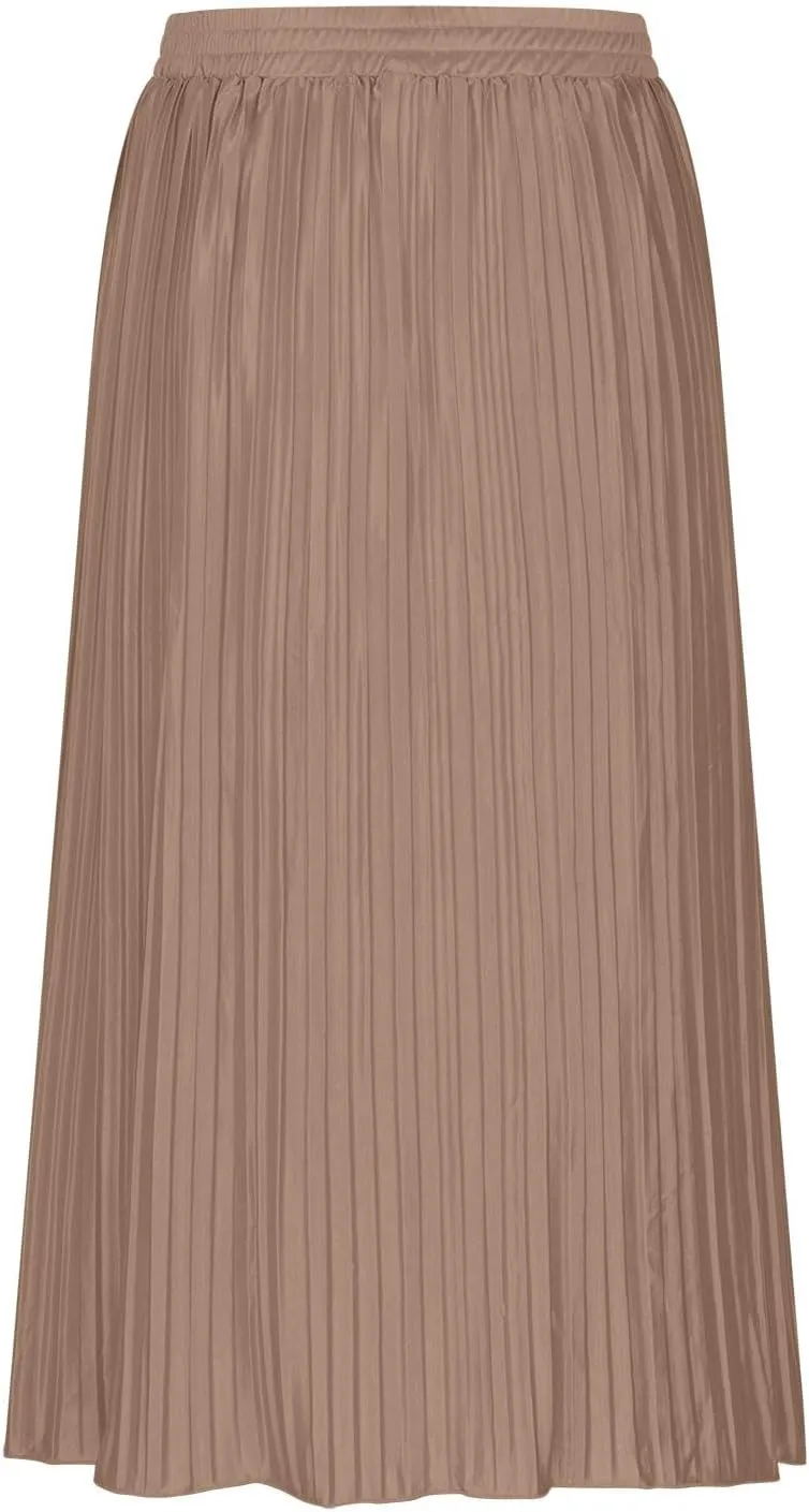 Lmdudan 2025 Womens Elegant Long Pleated Skirts Trendy Button Flowy Bohemian Skirt Elastic High Waisted Work Office Skirts