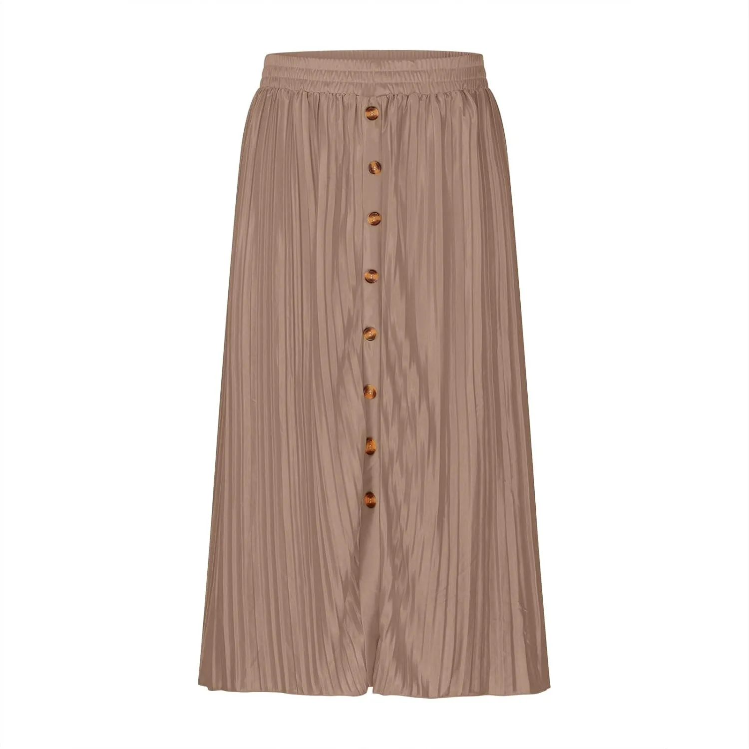 Lmdudan 2025 Womens Elegant Long Pleated Skirts Trendy Button Flowy Bohemian Skirt Elastic High Waisted Work Office Skirts