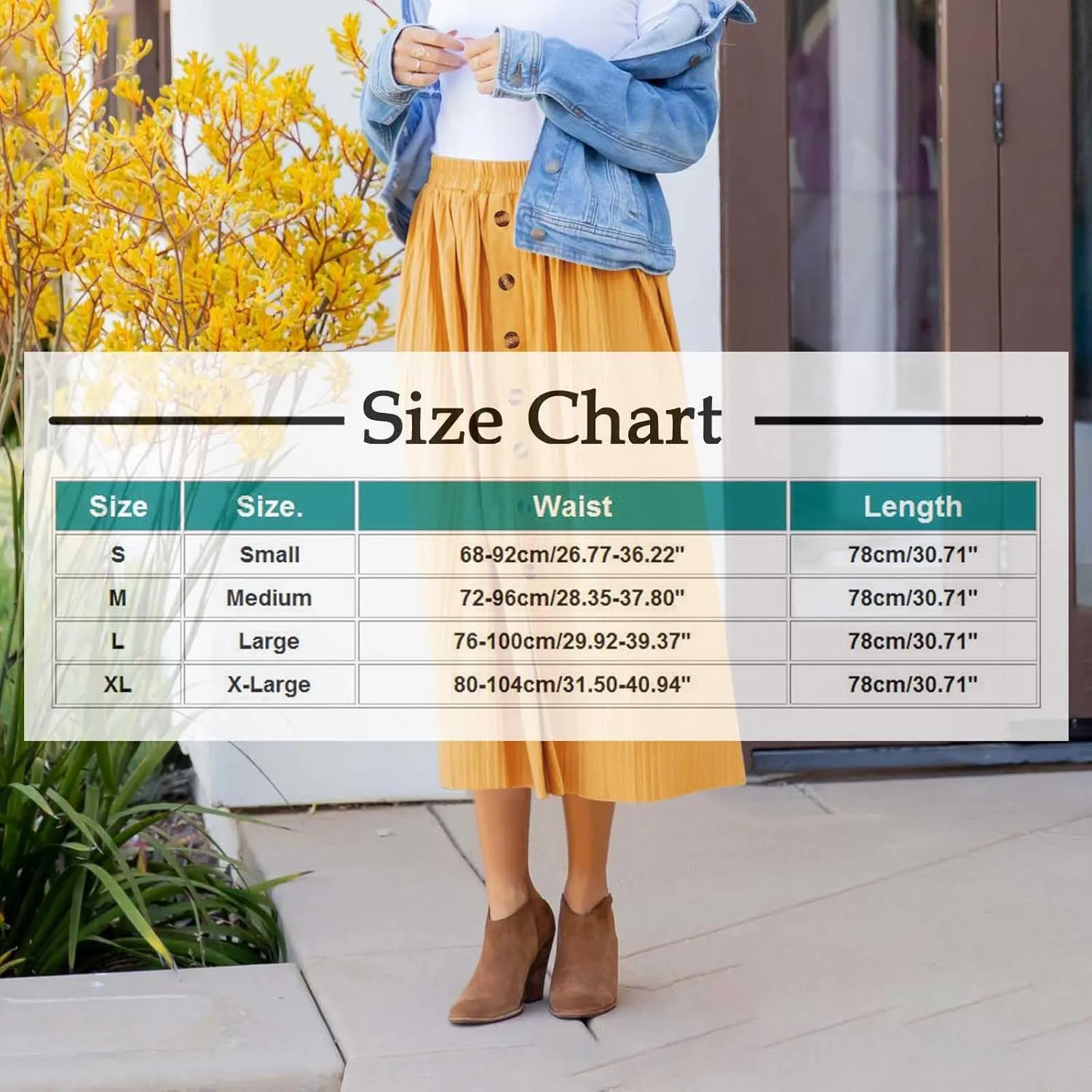 Lmdudan 2025 Womens Elegant Long Pleated Skirts Trendy Button Flowy Bohemian Skirt Elastic High Waisted Work Office Skirts