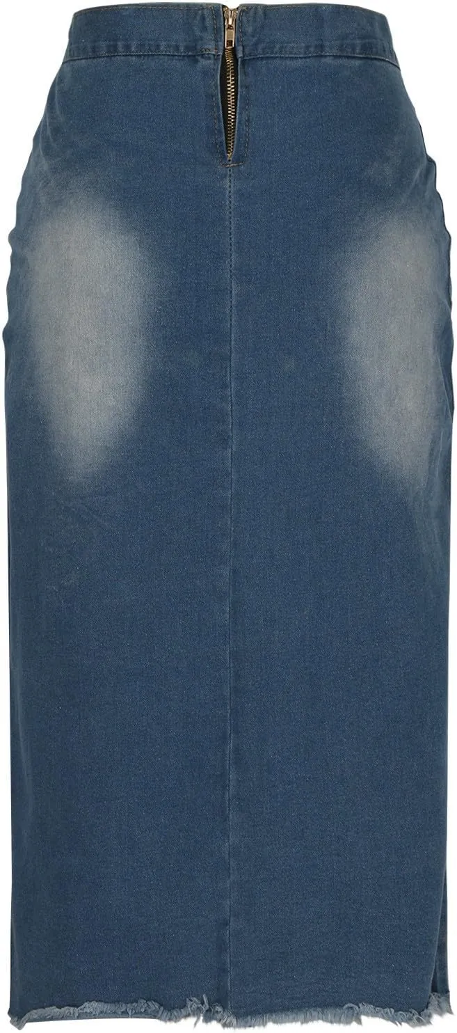 Lmdudan Denim Skirt for Women Sexy Strap High Waist Knee Length Skirts Casual Stretch Bodycon Pencil Jean Half Dress 2025