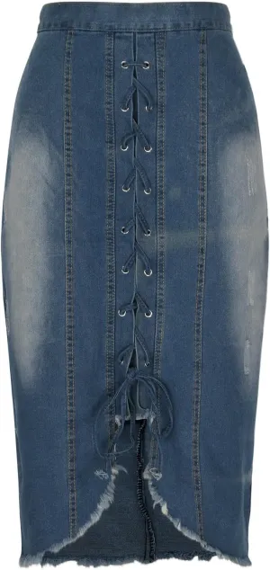 Lmdudan Denim Skirt for Women Sexy Strap High Waist Knee Length Skirts Casual Stretch Bodycon Pencil Jean Half Dress 2025