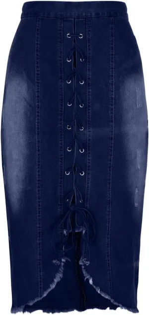 Lmdudan Denim Skirt for Women Sexy Strap High Waist Knee Length Skirts Casual Stretch Bodycon Pencil Jean Half Dress 2025