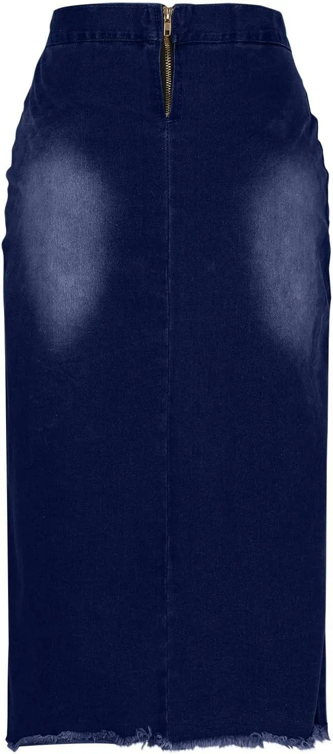Lmdudan Denim Skirt for Women Sexy Strap High Waist Knee Length Skirts Casual Stretch Bodycon Pencil Jean Half Dress 2025