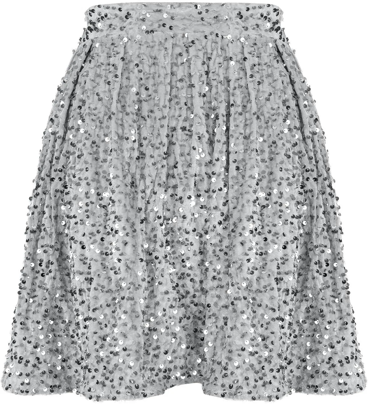 Lmdudan Sequin Skirt for Women Girls Elastic Waist A-Line Glitter Sparlky Mini Skirts Casual Stretchy Dance Party Shiny Skirt