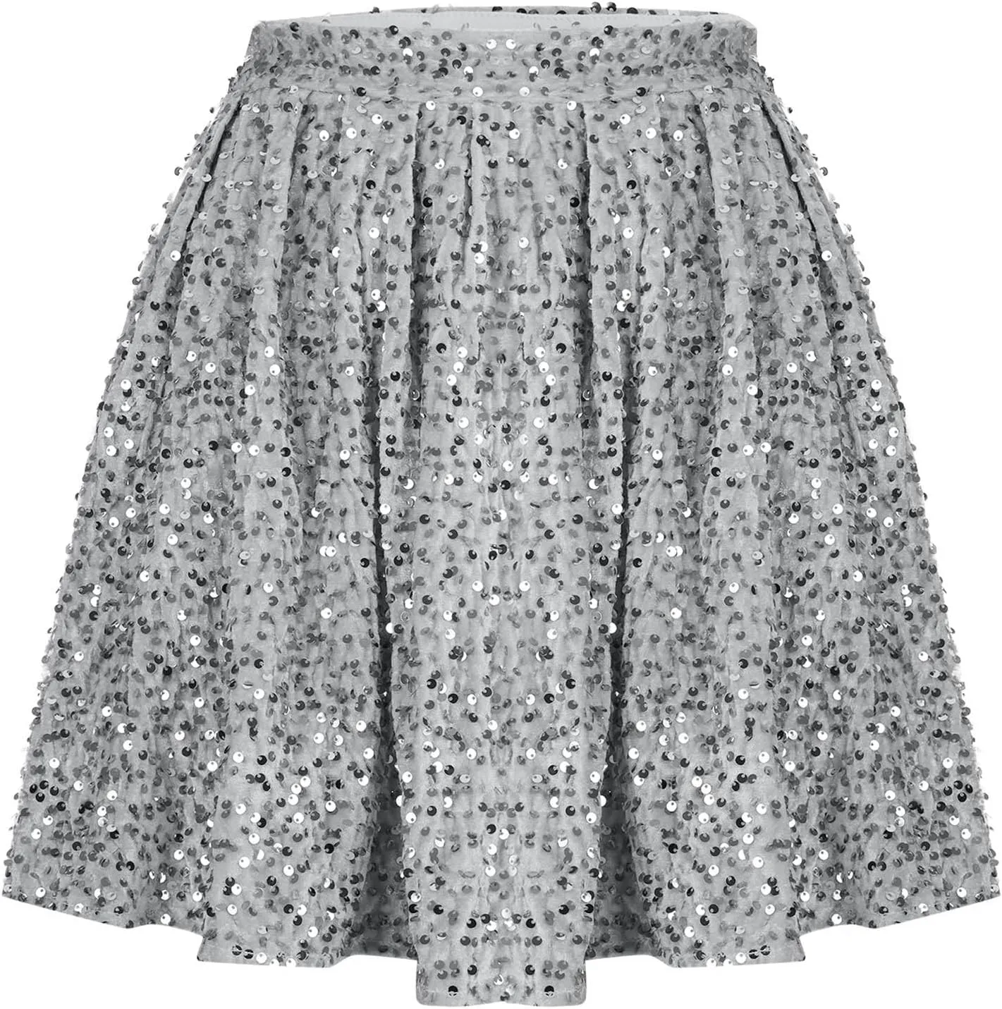 Lmdudan Sequin Skirt for Women Girls Elastic Waist A-Line Glitter Sparlky Mini Skirts Casual Stretchy Dance Party Shiny Skirt