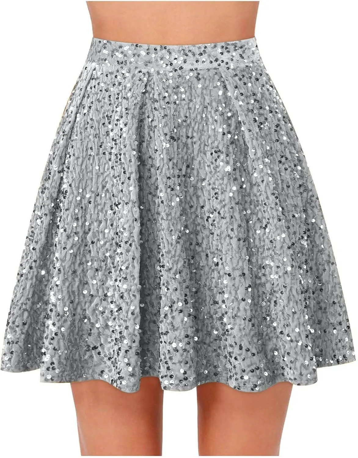 Lmdudan Sequin Skirt for Women Girls Elastic Waist A-Line Glitter Sparlky Mini Skirts Casual Stretchy Dance Party Shiny Skirt