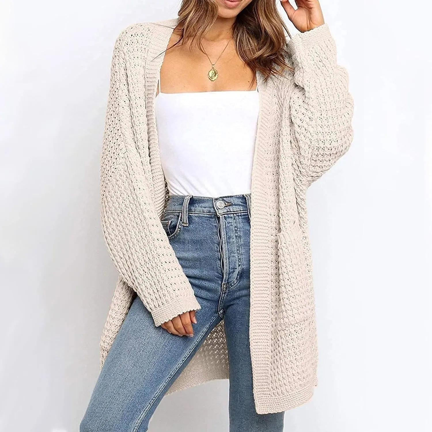 Long Cardigans for Women Long Sleeve Lightweight Cardigan Sweaters with Pockets Fall Open Front Chunky Knit Cardigan
