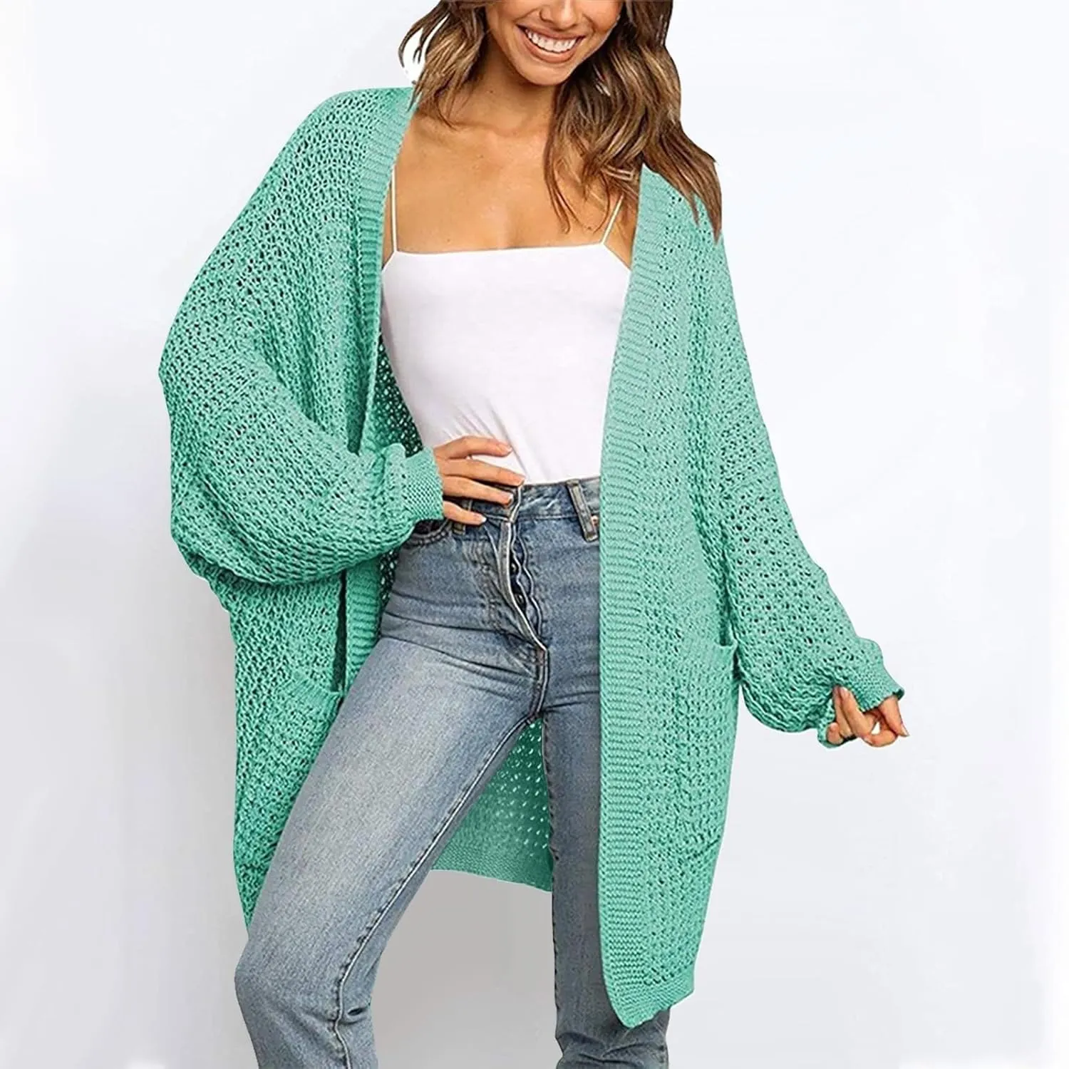 Long Cardigans for Women Long Sleeve Lightweight Cardigan Sweaters with Pockets Fall Open Front Chunky Knit Cardigan
