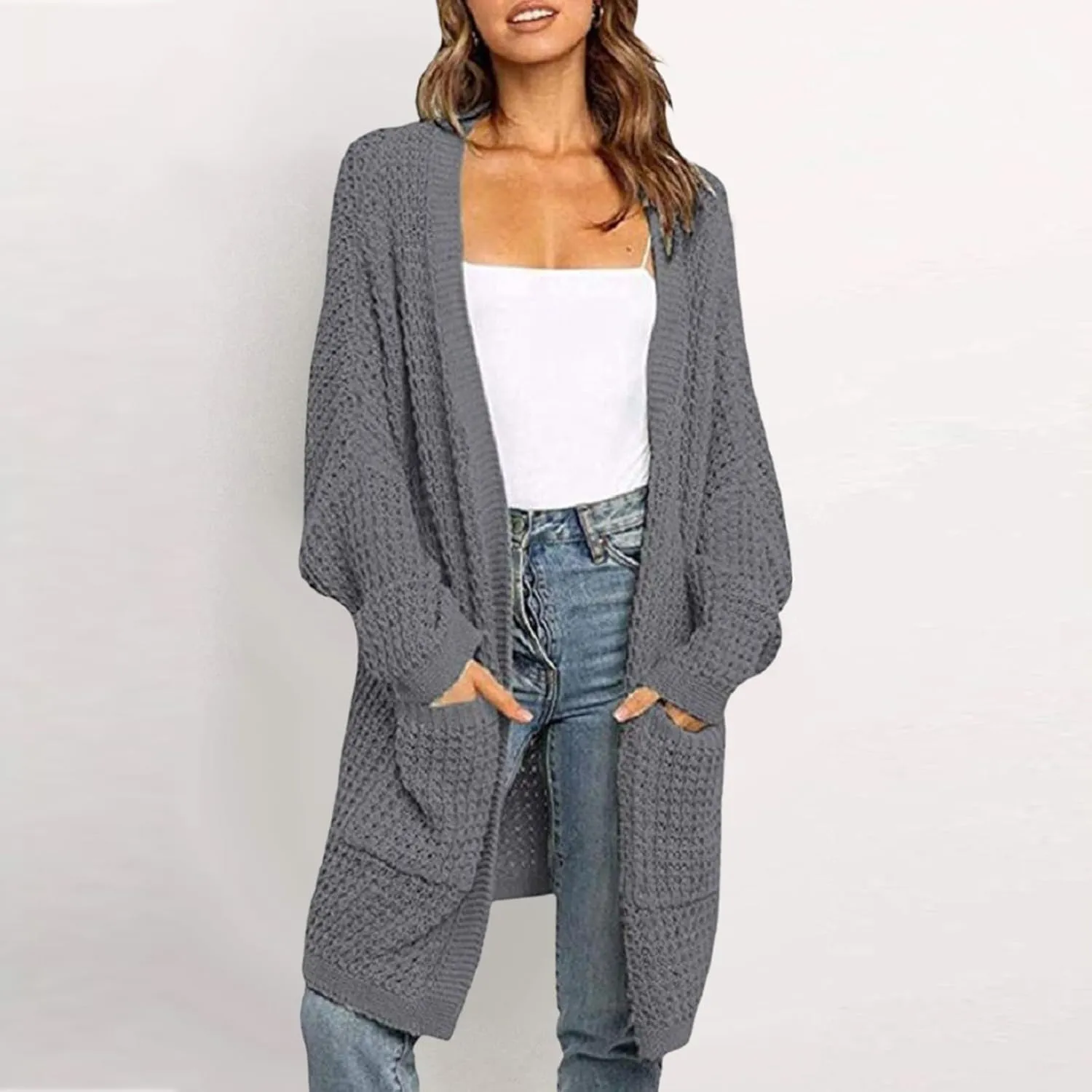 Long Cardigans for Women Long Sleeve Lightweight Cardigan Sweaters with Pockets Fall Open Front Chunky Knit Cardigan