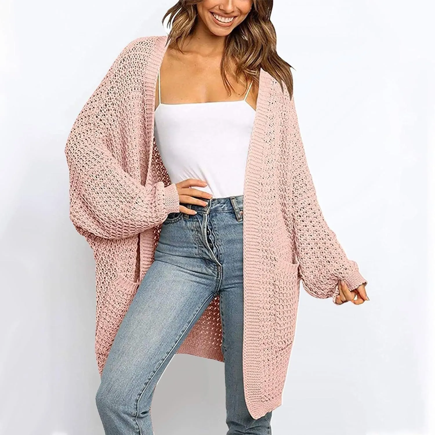 Long Cardigans for Women Long Sleeve Lightweight Cardigan Sweaters with Pockets Fall Open Front Chunky Knit Cardigan
