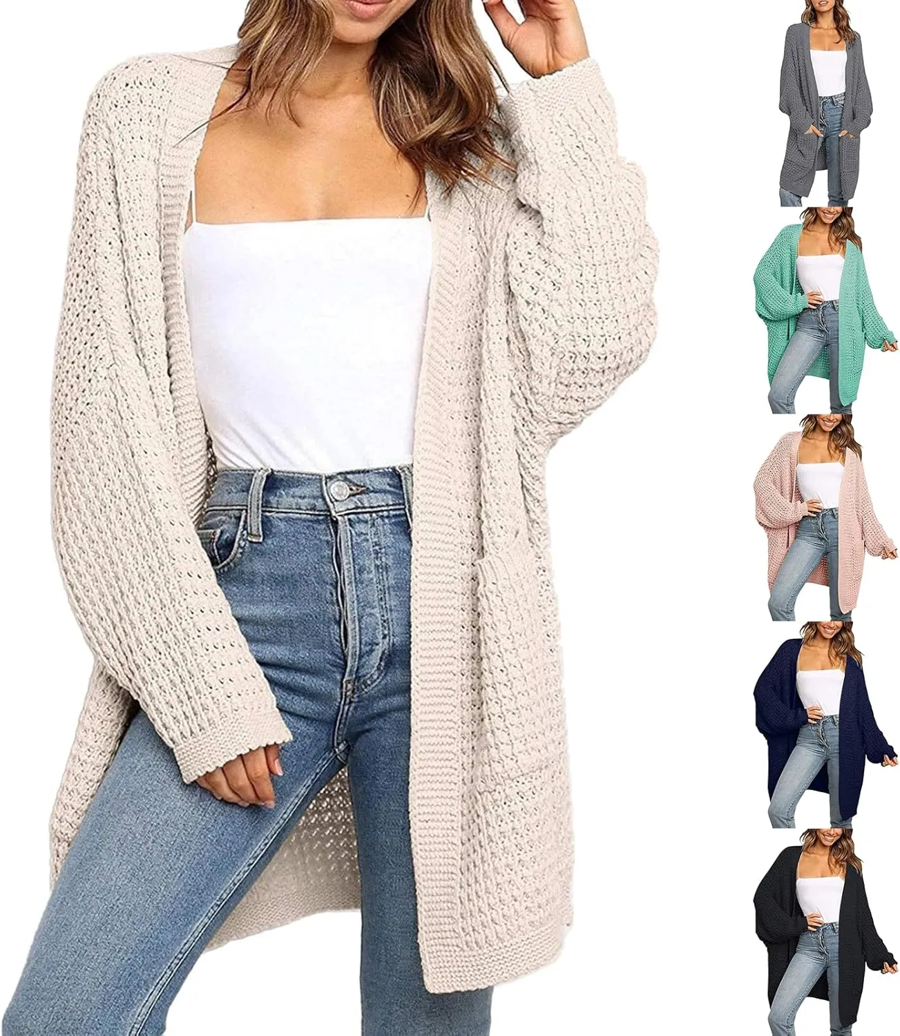 Long Cardigans for Women Long Sleeve Lightweight Cardigan Sweaters with Pockets Fall Open Front Chunky Knit Cardigan