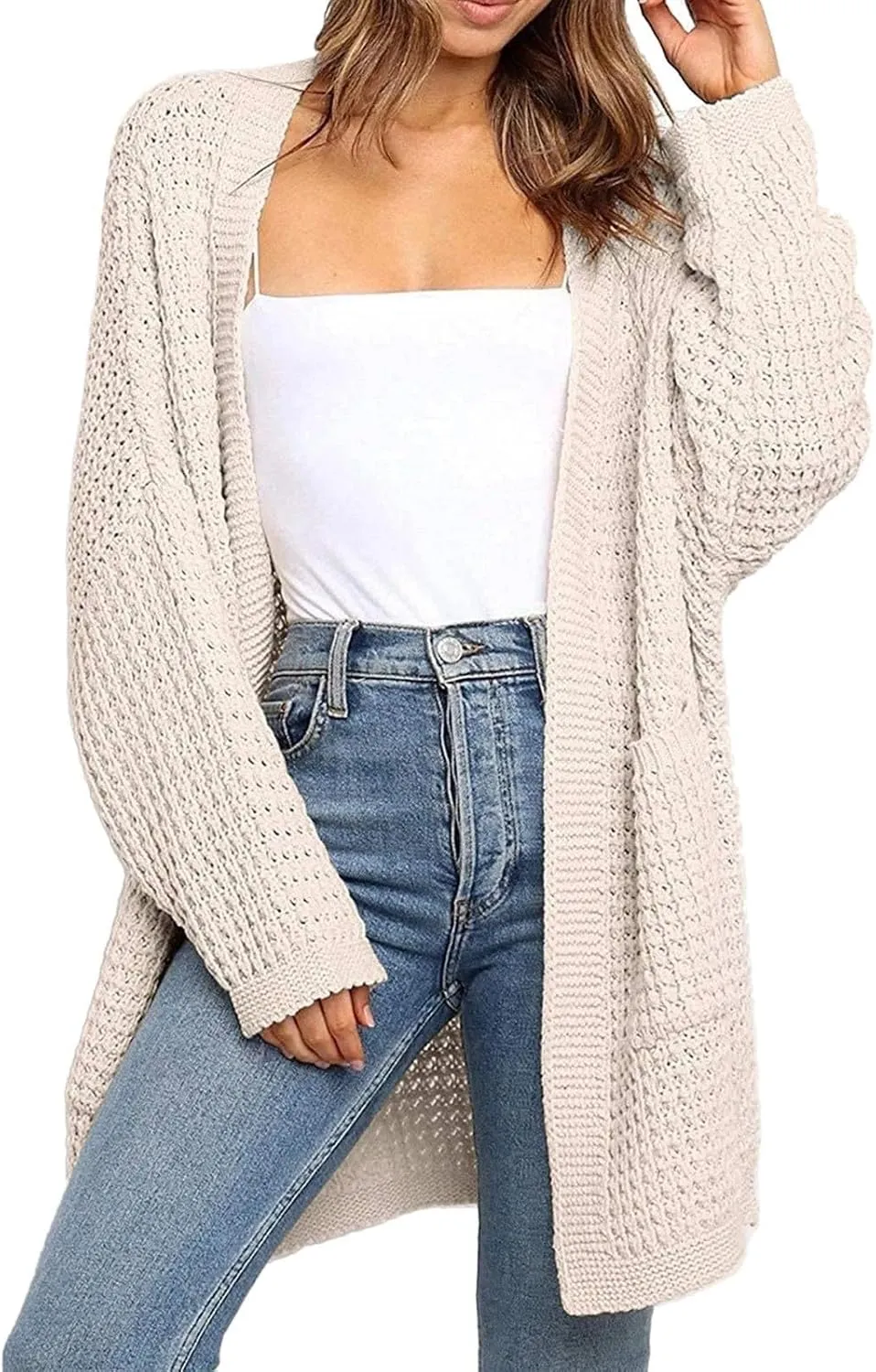Long Cardigans for Women Long Sleeve Lightweight Cardigan Sweaters with Pockets Fall Open Front Chunky Knit Cardigan