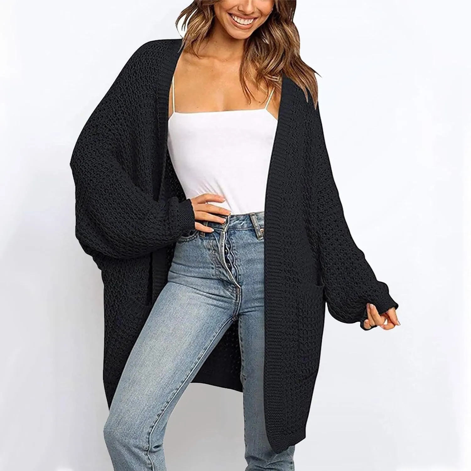 Long Cardigans for Women Long Sleeve Lightweight Cardigan Sweaters with Pockets Fall Open Front Chunky Knit Cardigan