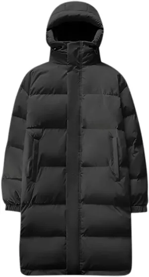 Long Down Puffer Coat Men Zip up Hooded Jacket Padded Quilted Jacket Windproof Winter Coat Thermal Outwear