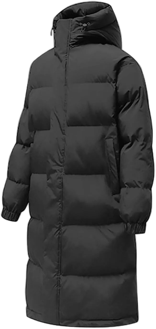 Long Down Puffer Coat Men Zip up Hooded Jacket Padded Quilted Jacket Windproof Winter Coat Thermal Outwear