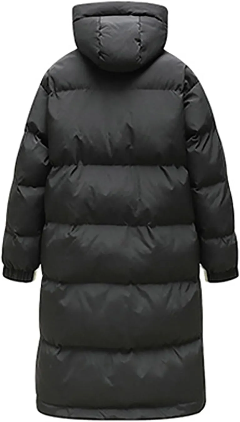 Long Down Puffer Coat Men Zip up Hooded Jacket Padded Quilted Jacket Windproof Winter Coat Thermal Outwear