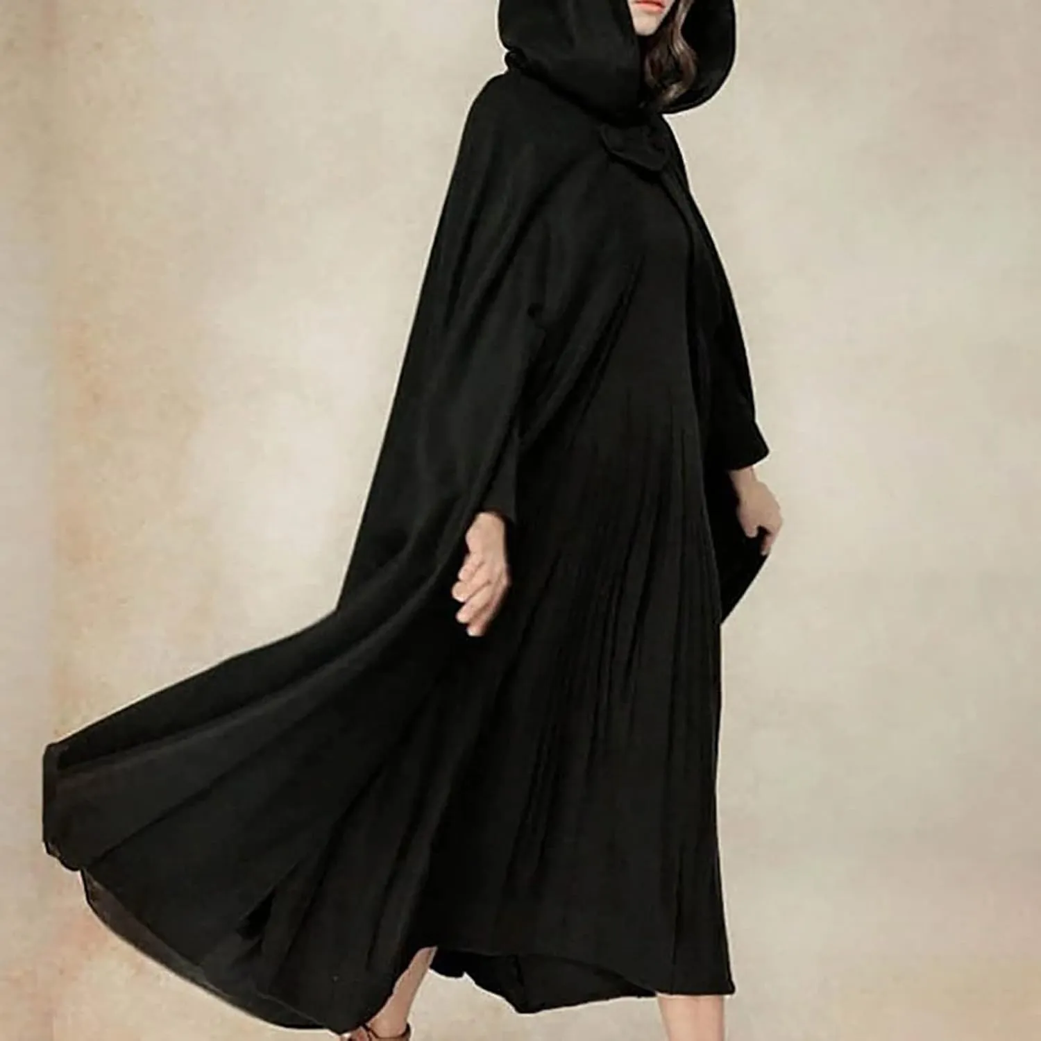 Long Hooded Cloak for Women Winter Jackets Wool Blend Pea Coats Split Fork Outerwear Long Poncho Cape Coat