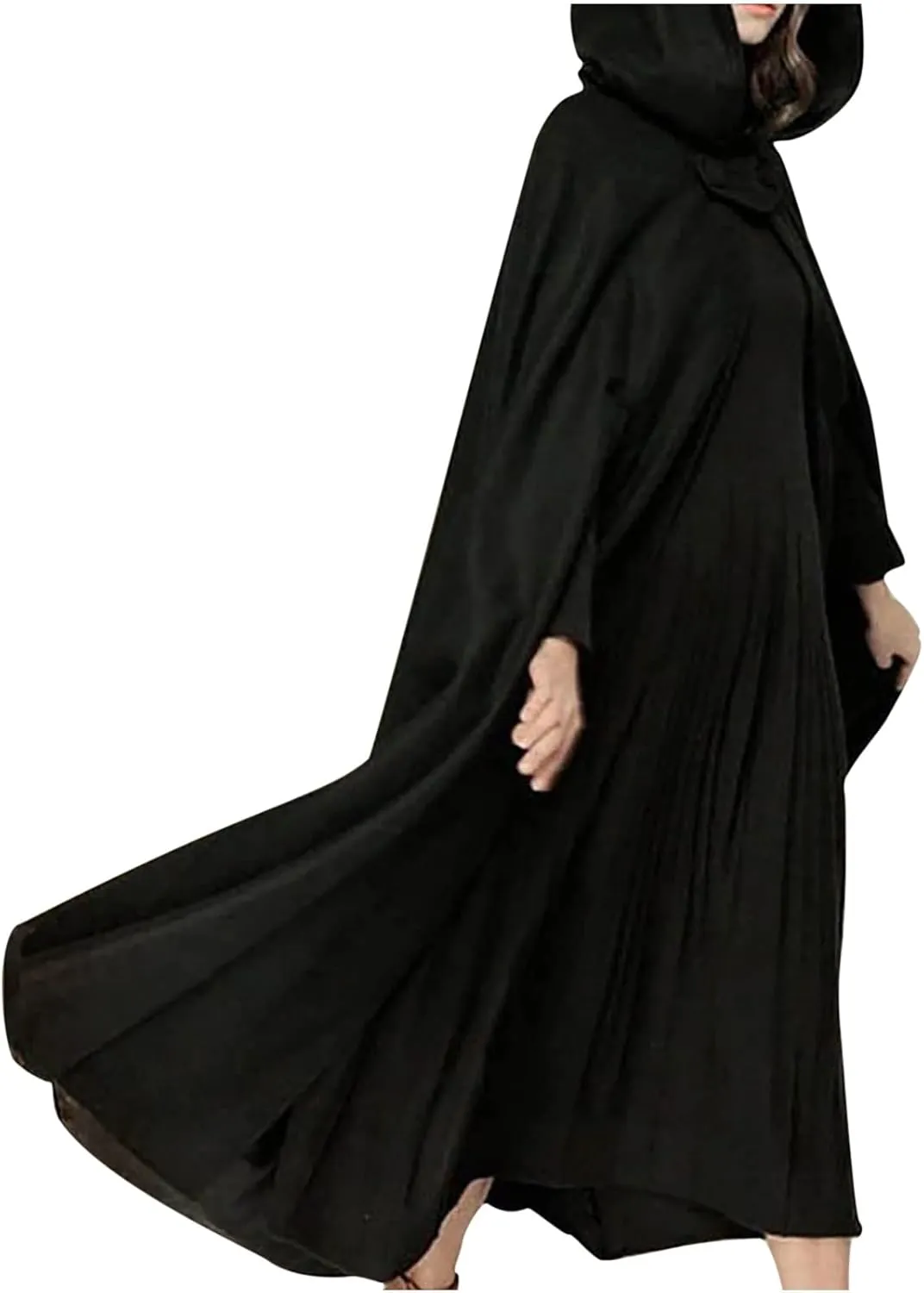 Long Hooded Cloak for Women Winter Jackets Wool Blend Pea Coats Split Fork Outerwear Long Poncho Cape Coat