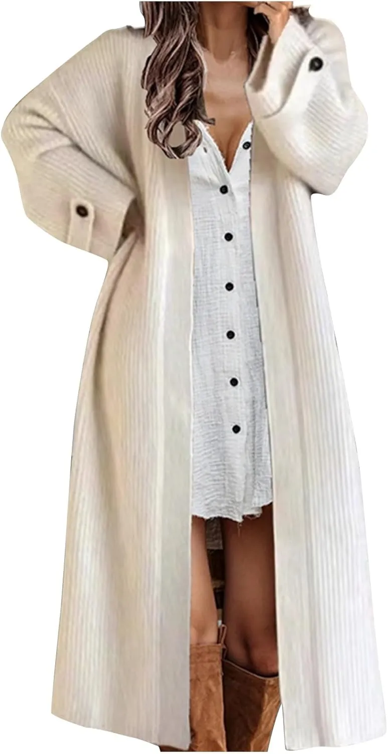 Long Sweaters for Women Cardigan Open Front Long Sleeve Plus Size Chunky Knit Duster Cardigans Winter Coats