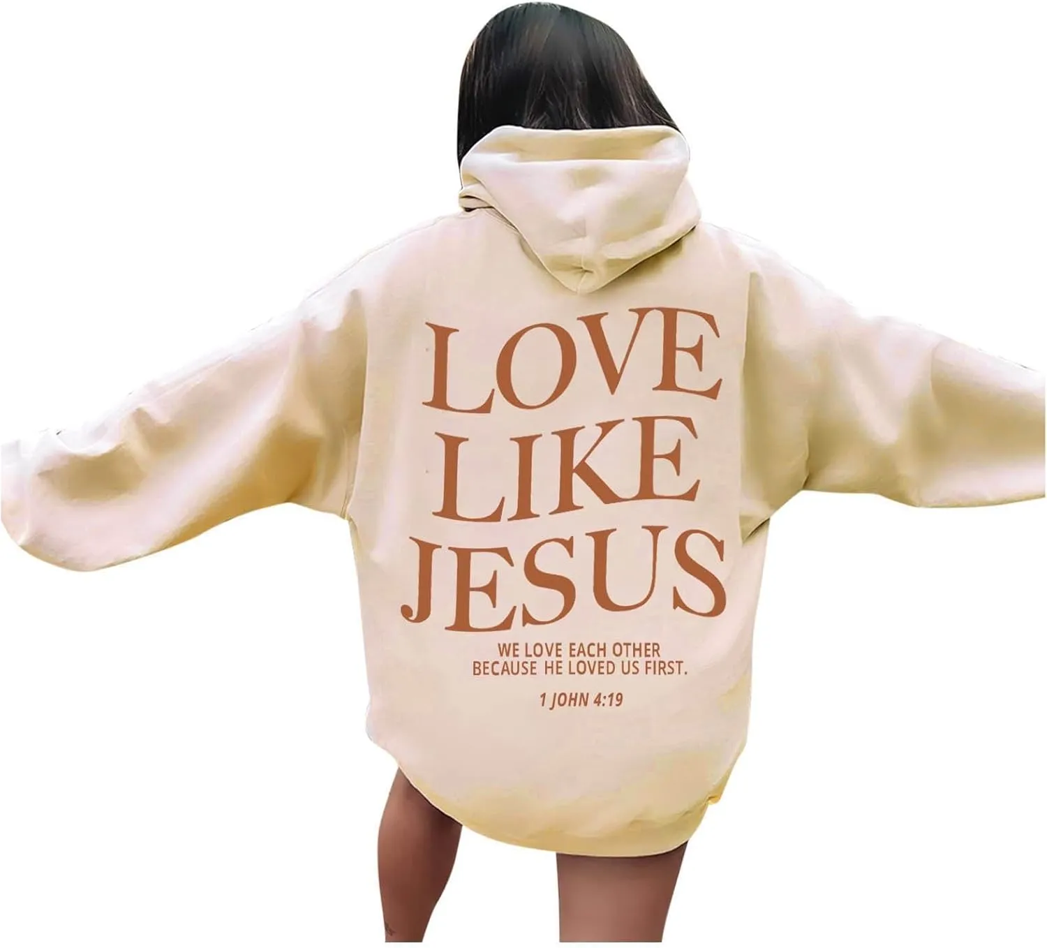 Love Like Jesus Graphic Christian Hoodies for Women Girls Bible Verse Oversized Long Sleeve Pocket Y2K Sweatshirt