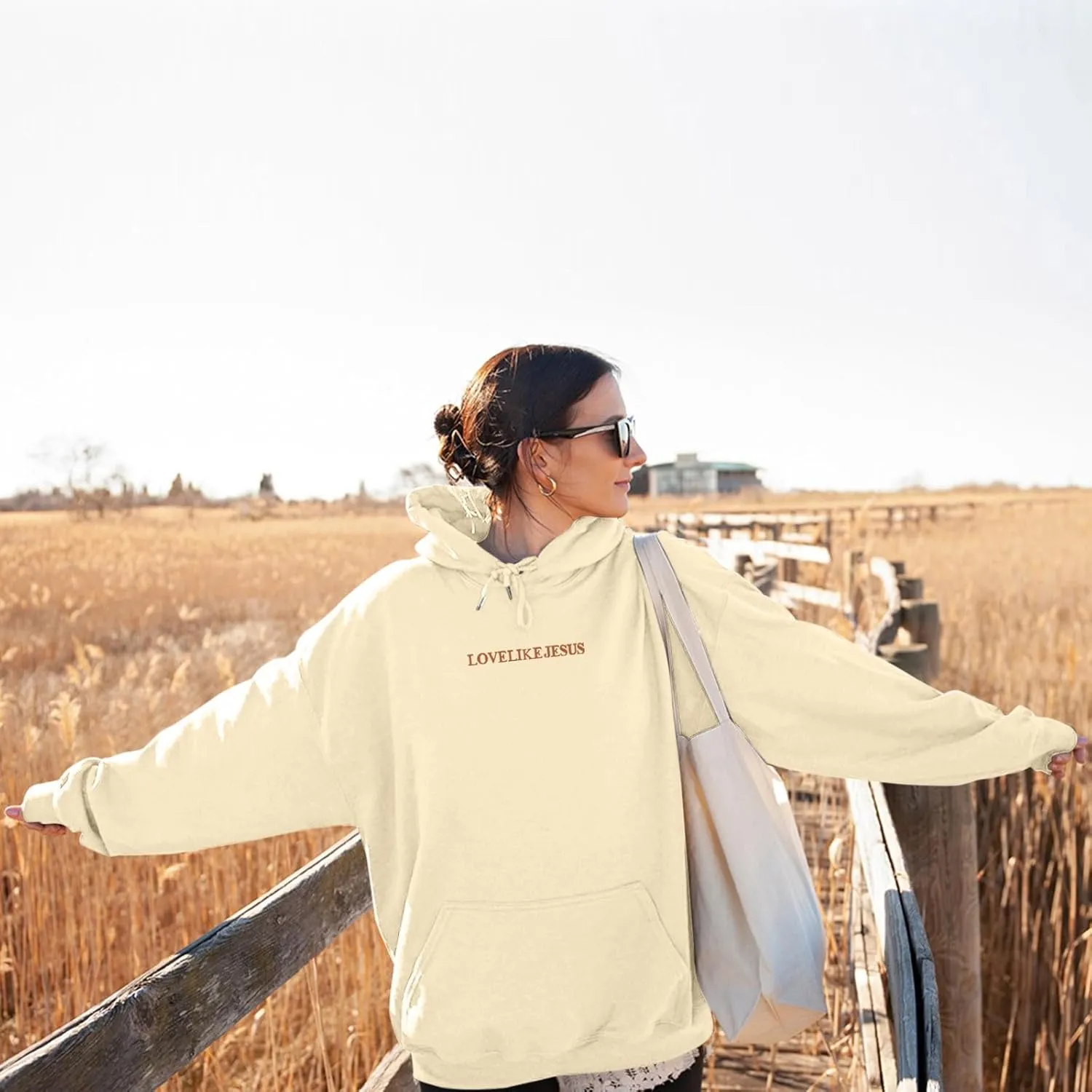 Love Like Jesus Graphic Christian Hoodies for Women Girls Bible Verse Oversized Long Sleeve Pocket Y2K Sweatshirt