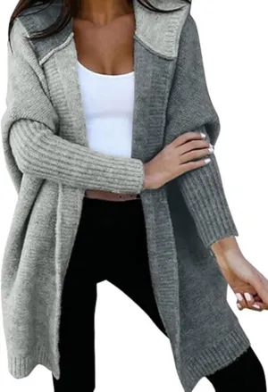 loveimgs Women Chunky Knit Hooded Cardigan Sweater Color Block Open Front Cardigan Jacket Knitted Hoodie
