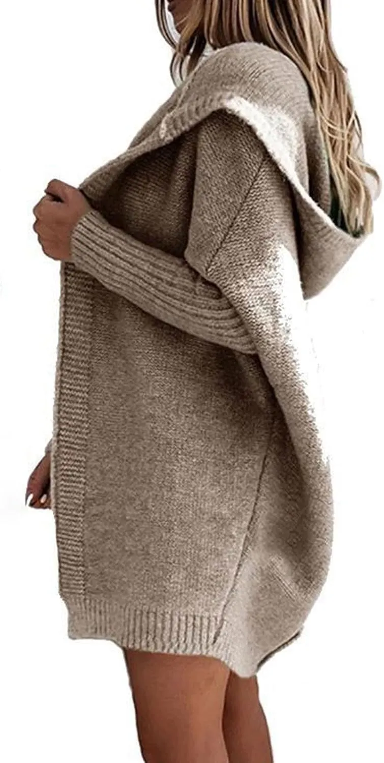loveimgs Women Hooded Chunky Knit Long Sweater Cardigan Fall Knitted Open Front Cardigan Jacket Rib Batwing Coatigan