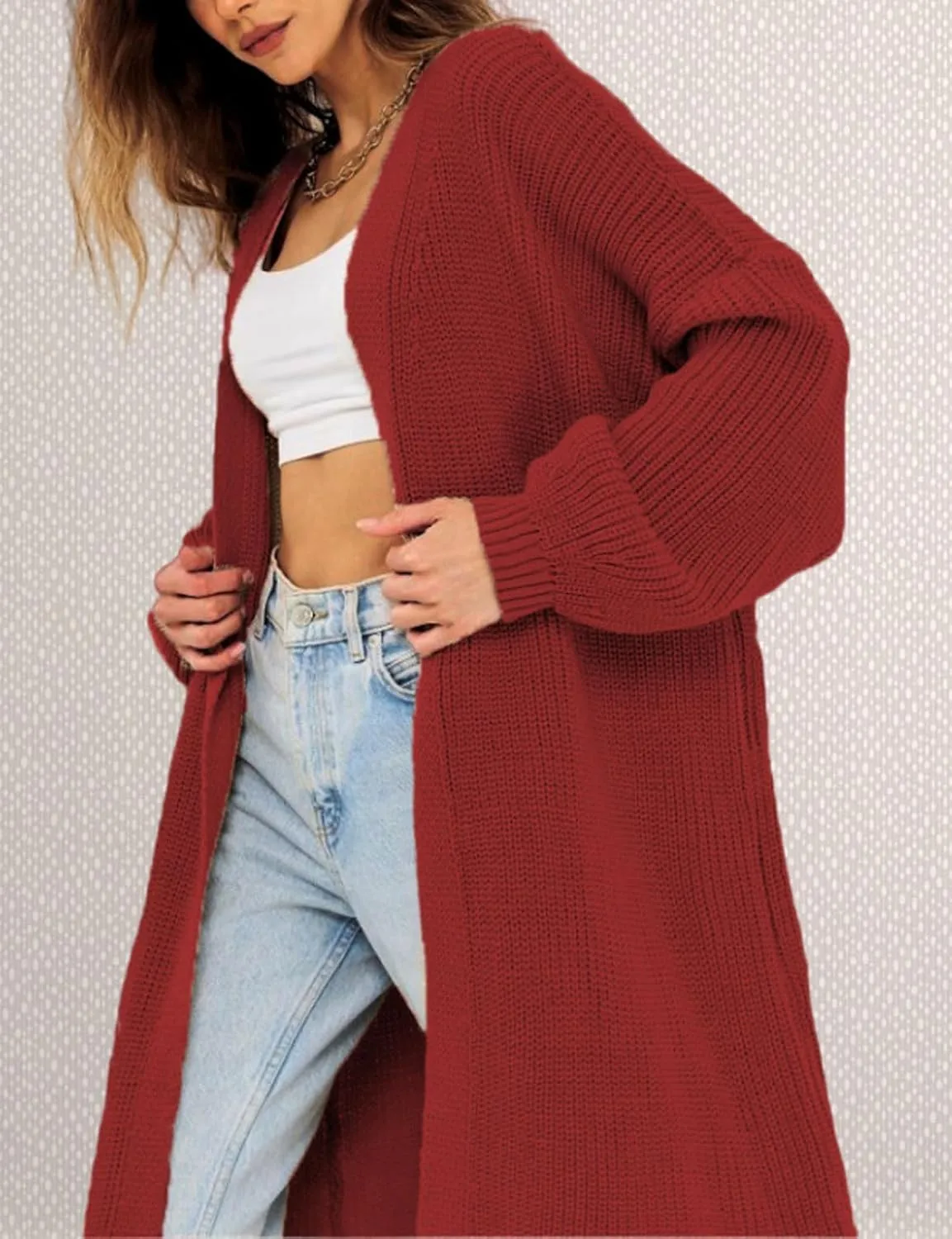 loveimgs Women Oversized Rib Knitted Open Front Cardigan Sweater Long Sleeve Chunky Knit Sweater Jacket Fall Coat