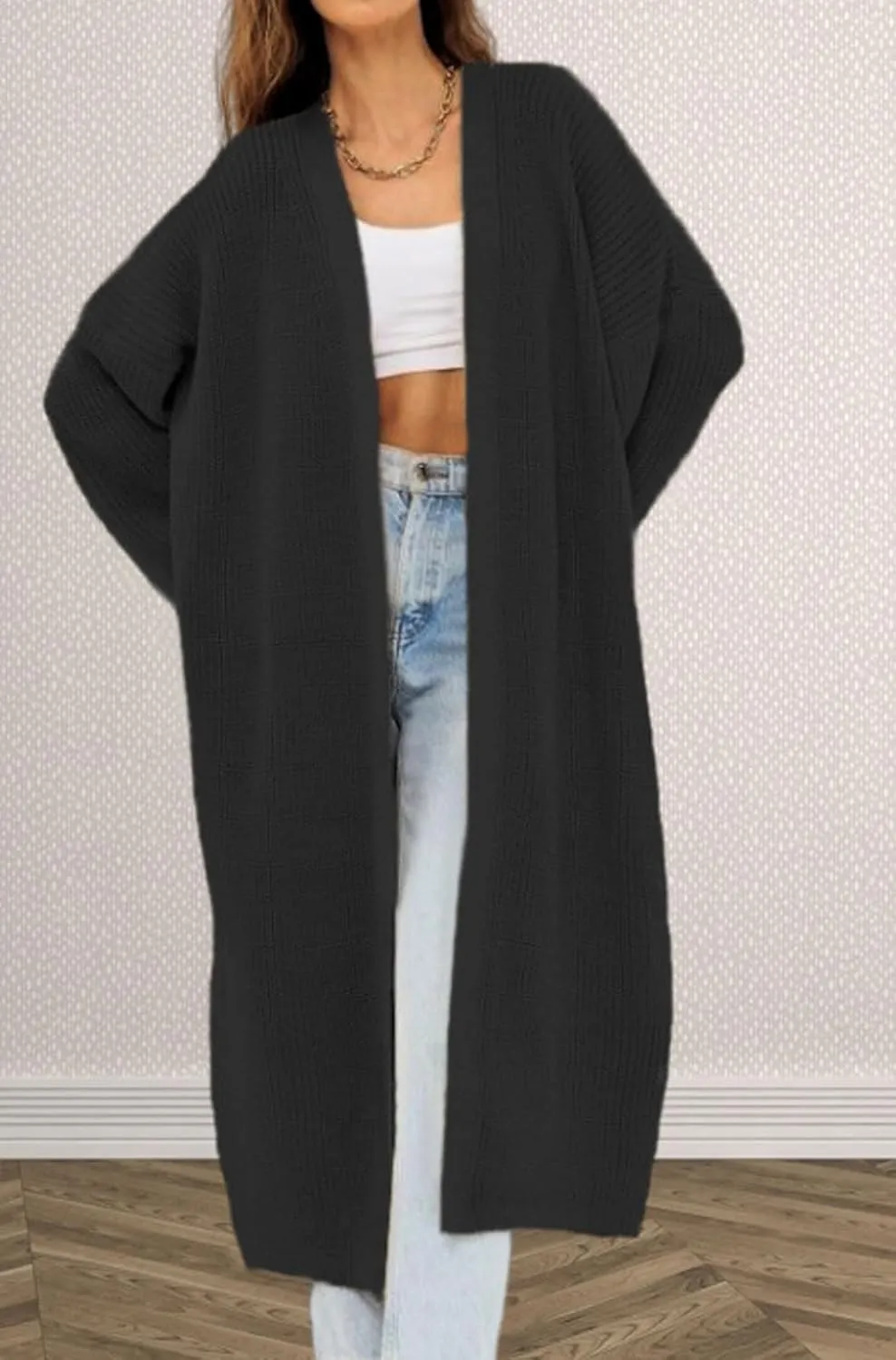 loveimgs Women Oversized Rib Knitted Open Front Cardigan Sweater Long Sleeve Chunky Knit Sweater Jacket Fall Coat