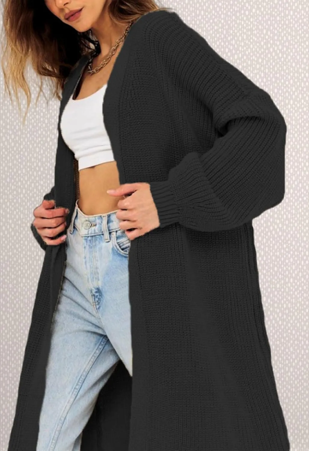 loveimgs Women Oversized Rib Knitted Open Front Cardigan Sweater Long Sleeve Chunky Knit Sweater Jacket Fall Coat