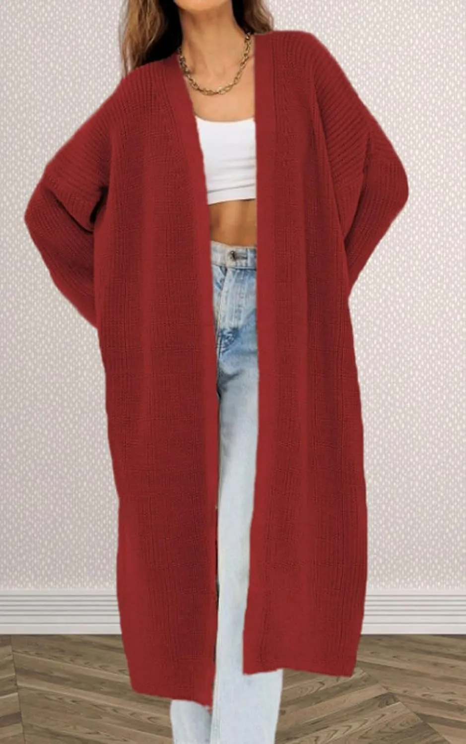 loveimgs Women Oversized Rib Knitted Open Front Cardigan Sweater Long Sleeve Chunky Knit Sweater Jacket Fall Coat