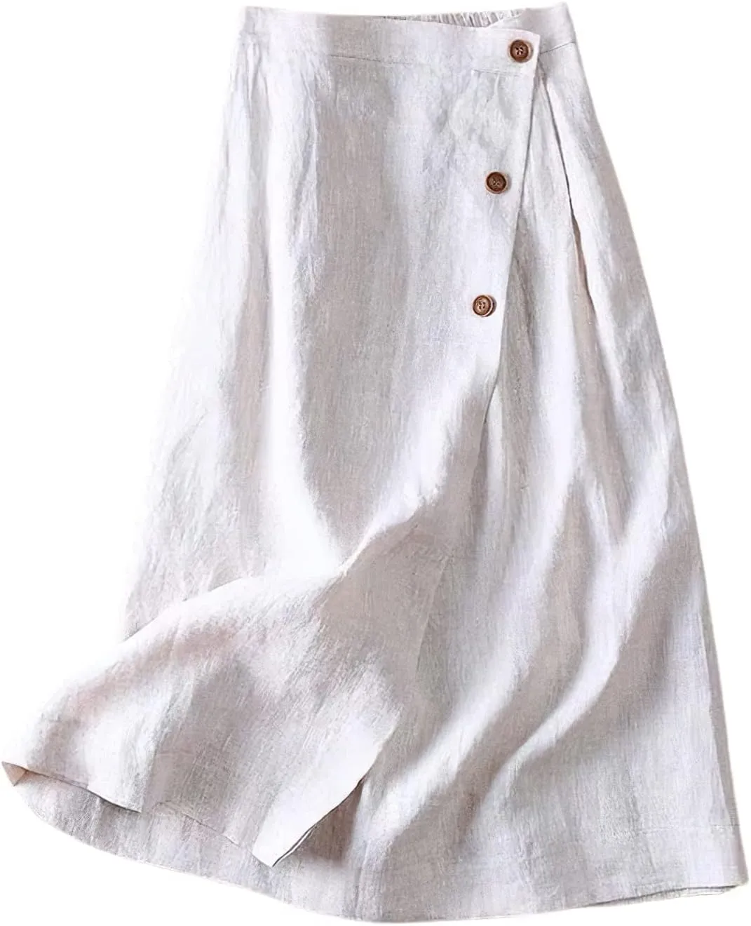loveimgs Women's Summer Linen Button Front Elastic High Waist Swing A Line Midi Skirt