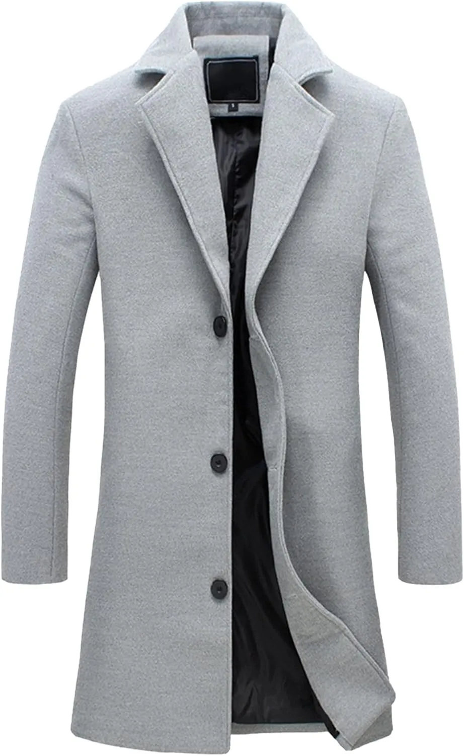 Maiyifu-GJ Mens Slim Fit Long Trench Coat Wool Blend Overcoat Warm Winter Single Breasted Coat Mid-Length Outerwear