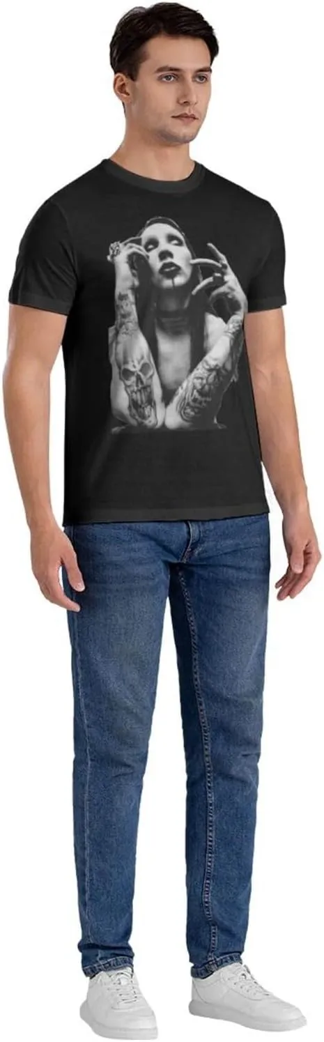 Marilyn Muisc Manson T Shirt Mens Printed Graphic Casual Breathable Crewneck Short Sleeve Top Tees