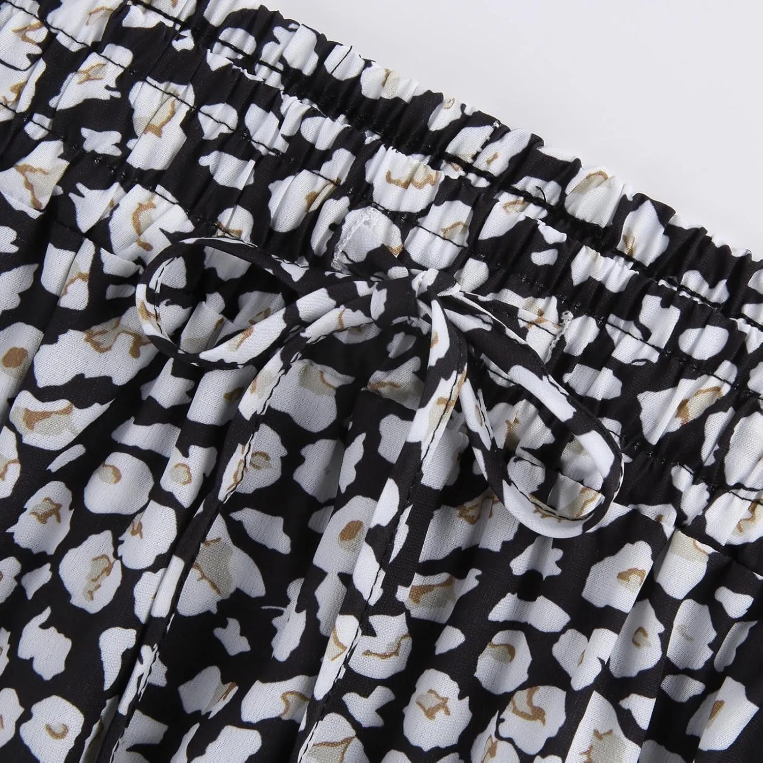 Maxi Pleated Skirts for Women Floral Print Boho Tiered Skirt Elastic High Waist A Line Flowy Long Skirts with Pocket