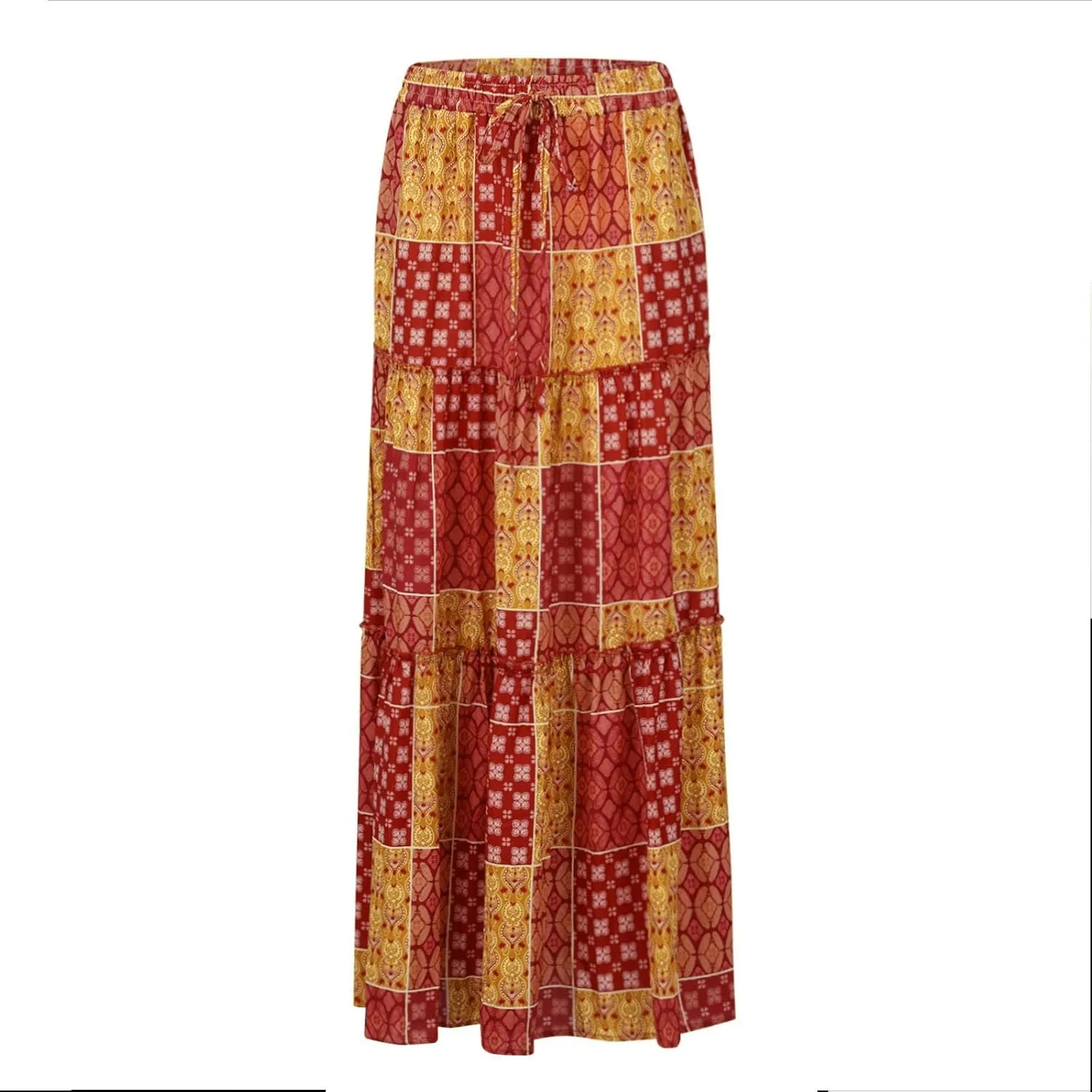 Maxi Skirt with Pockets for Women Casual High Waist Tie Paisley Print Long Skirt Bohemian Flowy Pleated Tiered Skirt