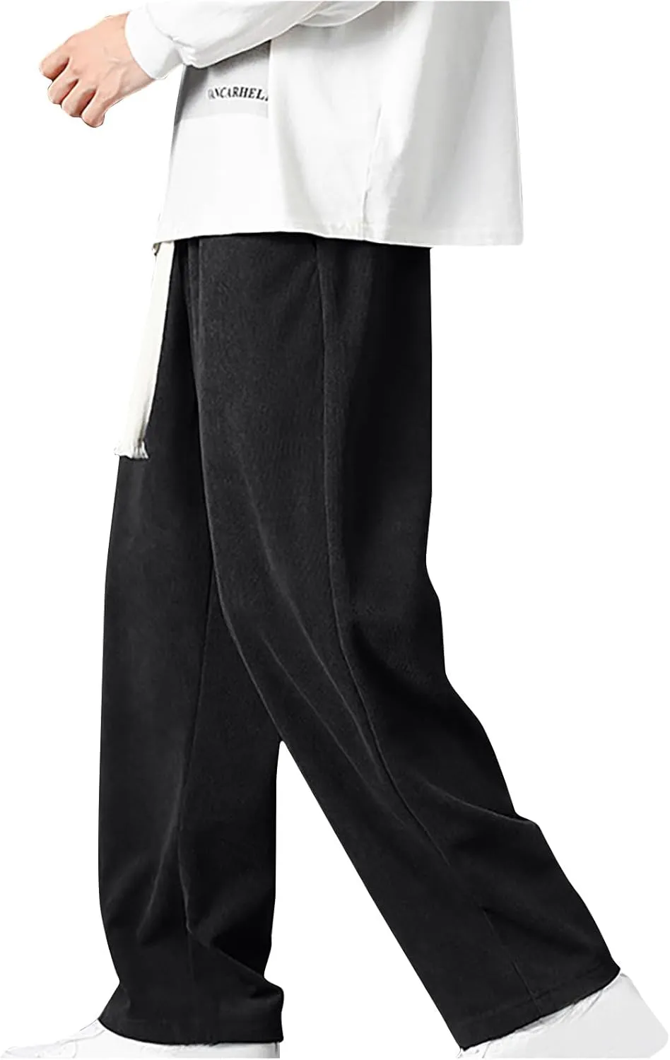 Men Corduroy Cargo Pant Casual Baggy Sweatpant Drawstring Elastic Waist Straight Leg Relaxed Fit Trouser with Pockets
