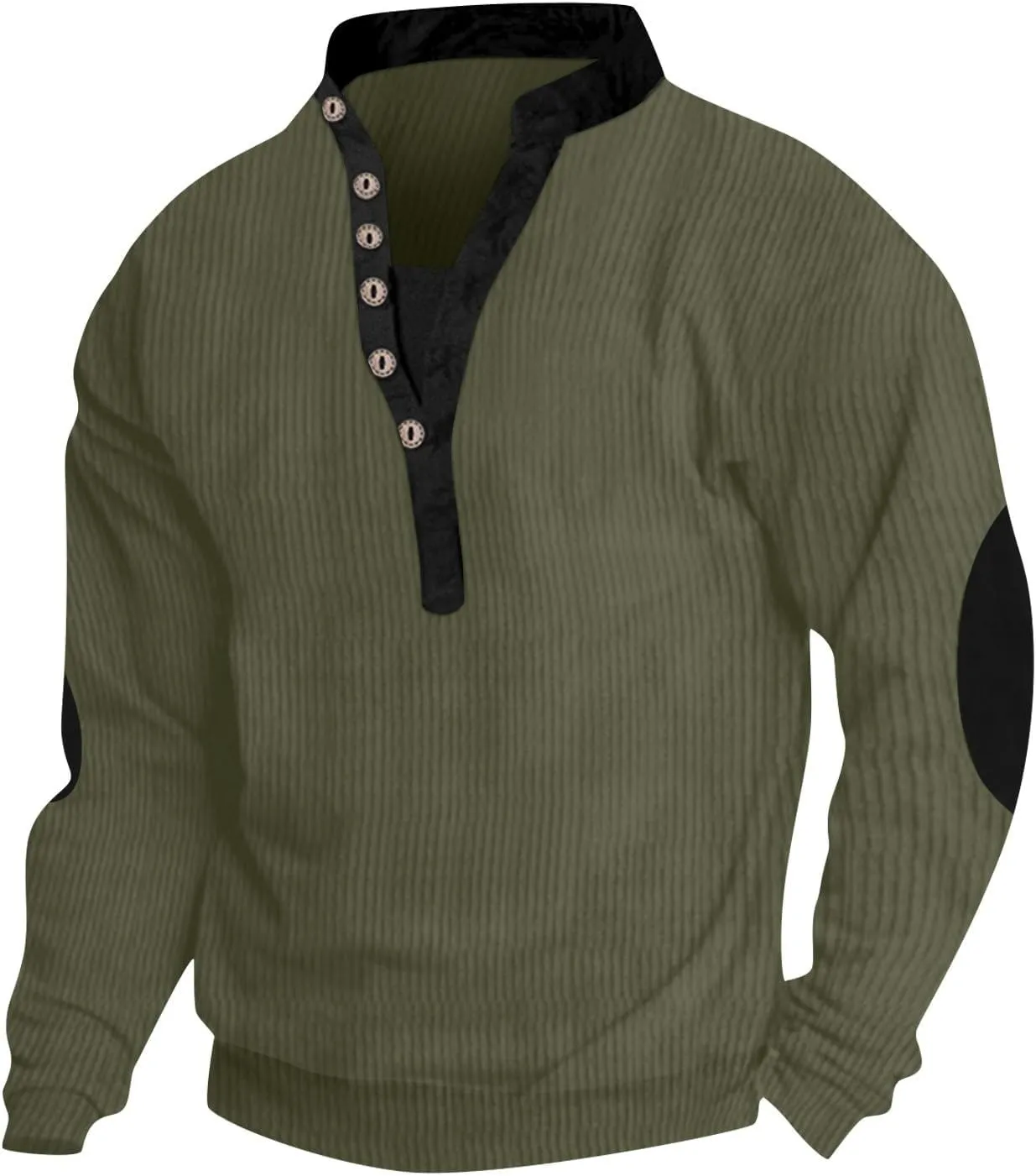 Men Pullover Sweater Button V Neck Solid Color Long Sleeve Loose T-Shirt Top